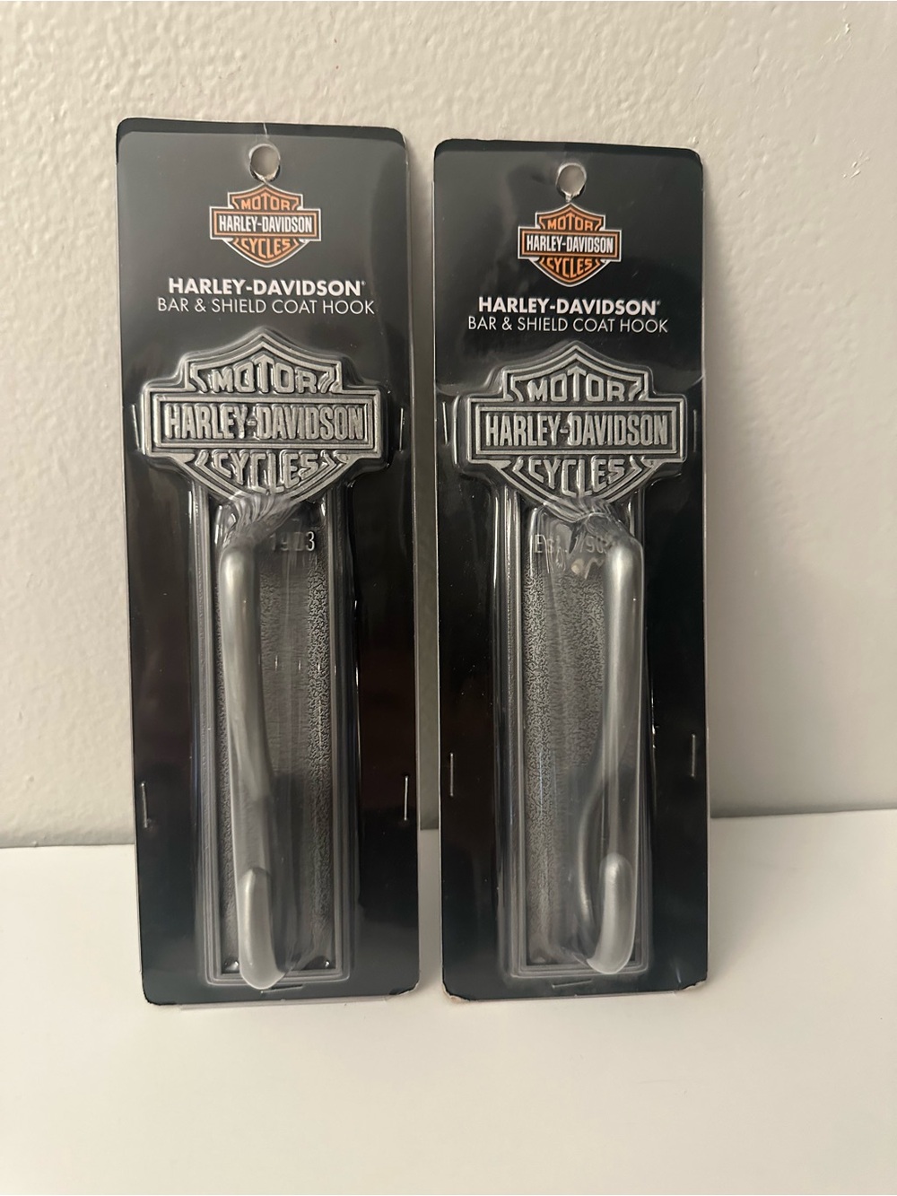 Harley Davidson Bar & Shield Coat Hooks. Antique Pewter Finish Set of 2 - NWT